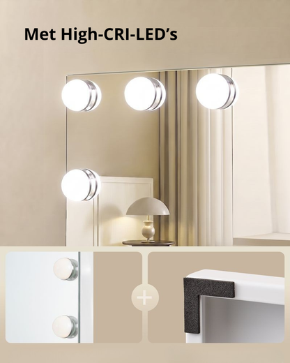 Nancy's Ternate Make-Up Spiegel - Hollywood Spiegel - Make Up Spiegel met Verlichting - Wit - 48 x 58 x 5,7 cm