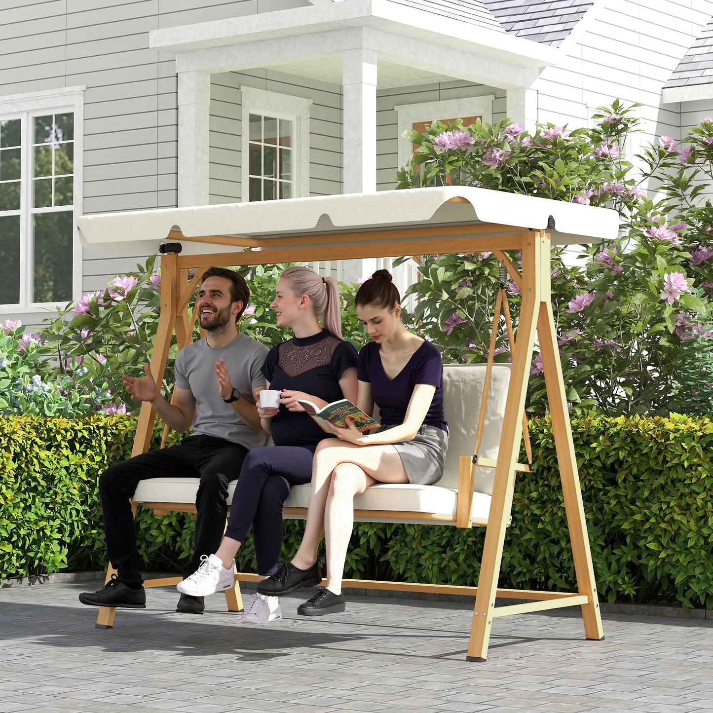 Nancy's Gavi Schommelbank - Hollywoodschommel - Tuinschommel - Beige - ± 200 x 120 x 170 cm