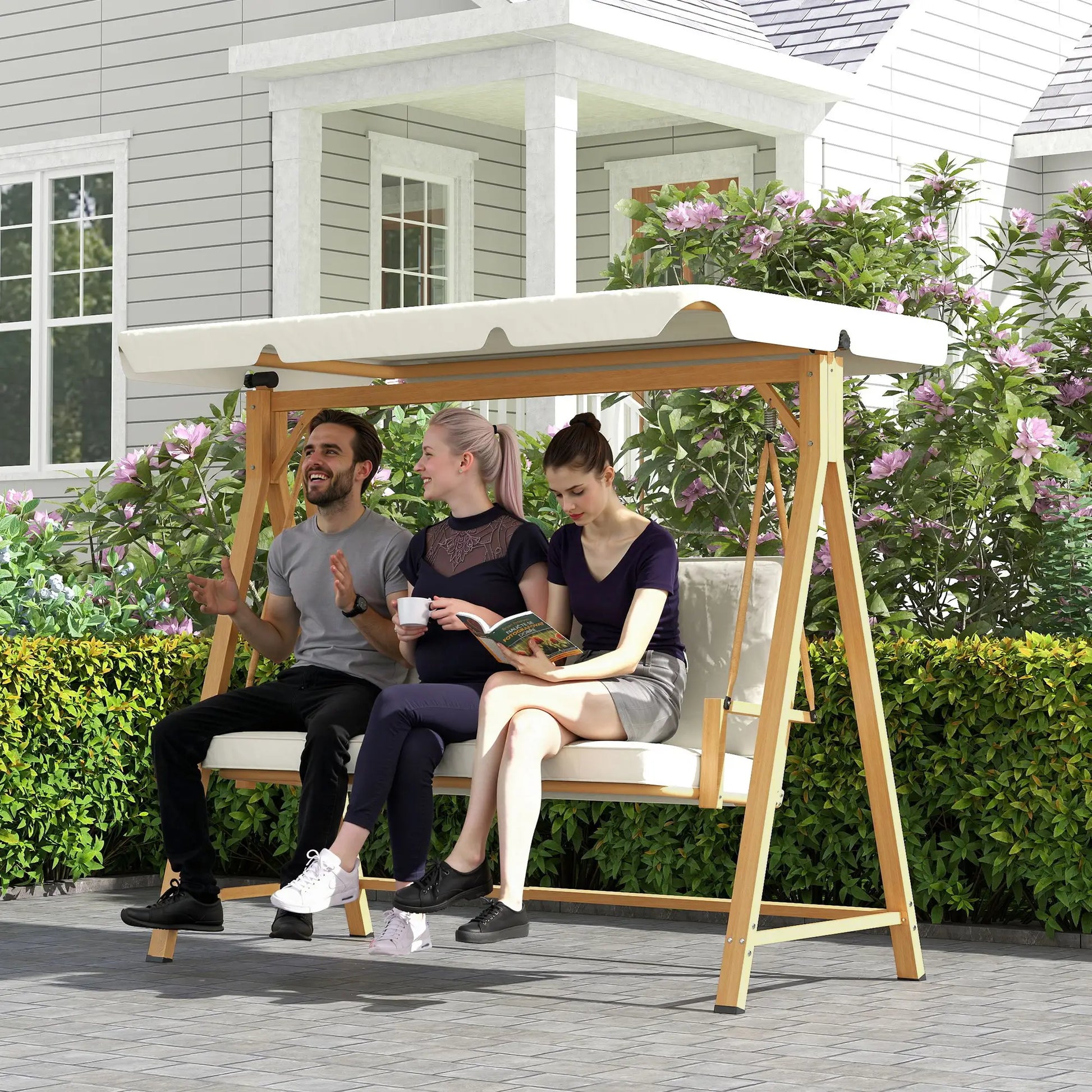 Nancy's Gavi Schommelbank - Hollywoodschommel - Tuinschommel - Beige - ± 200 x 120 x 170 cm