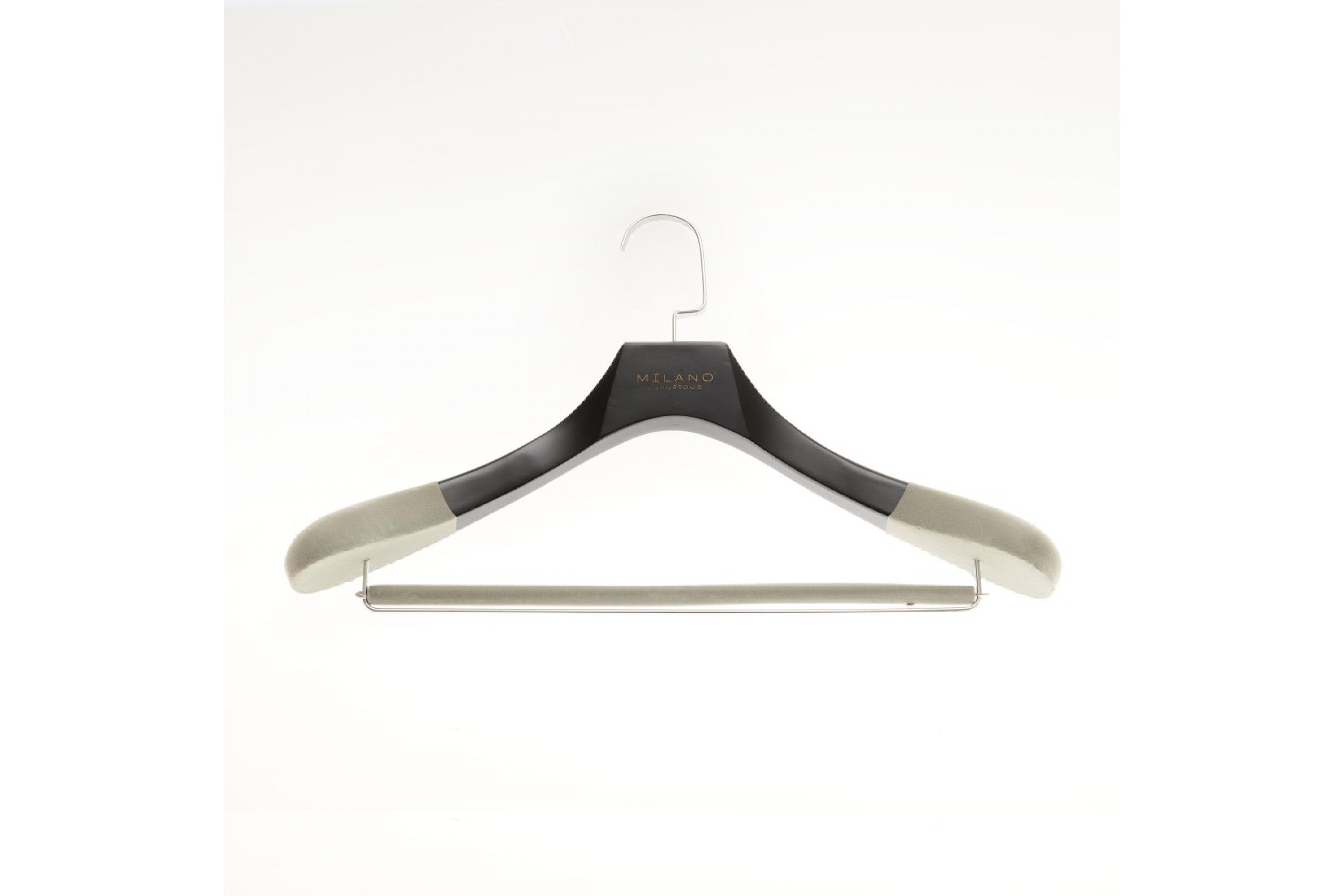Milano Luxurious Chic gray velvet clothes hanger with trouser bar and chrome hook