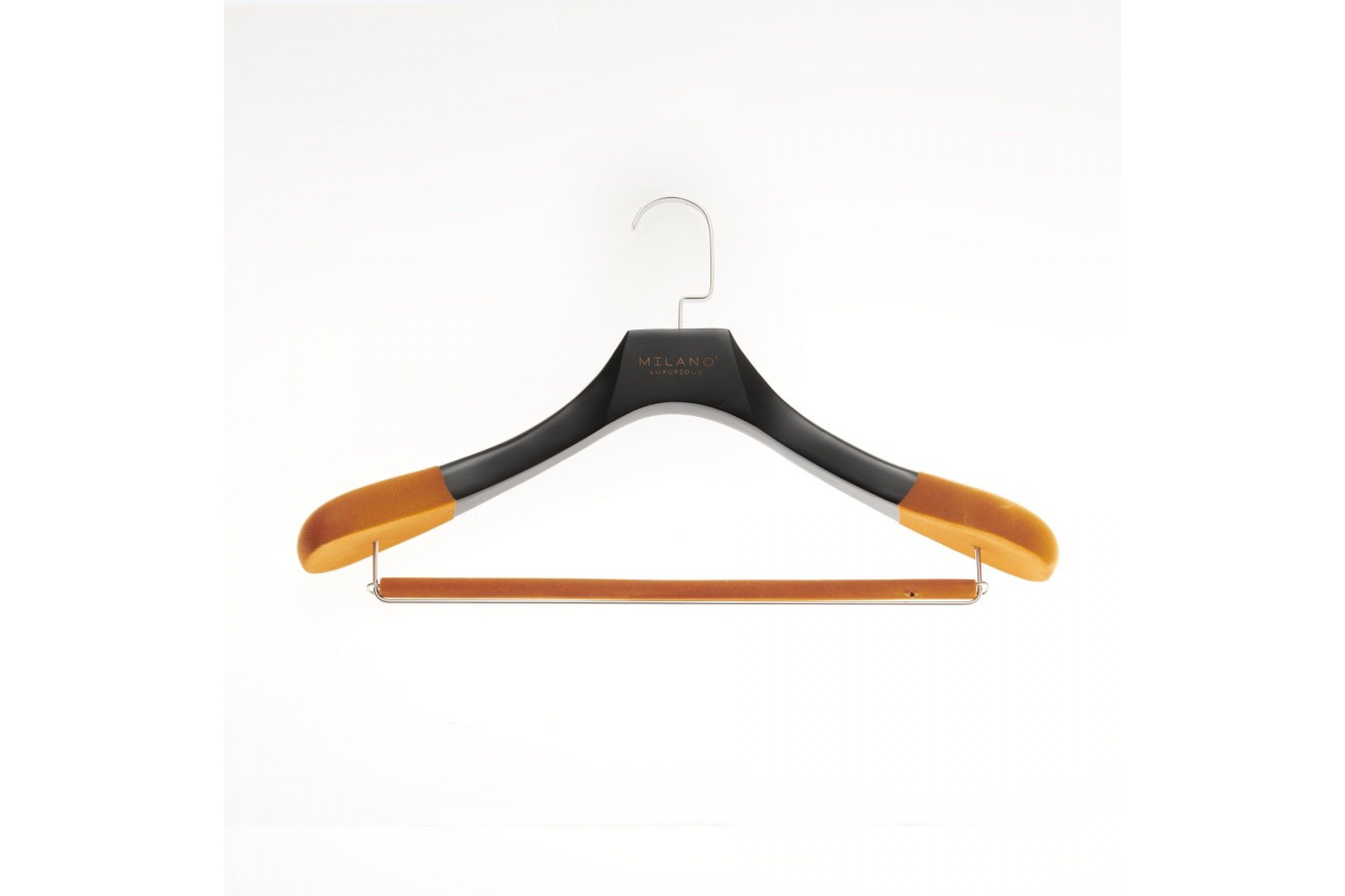 Milano Luxurious Chic orange velvet clothes hanger with trouser bar and chrome hook