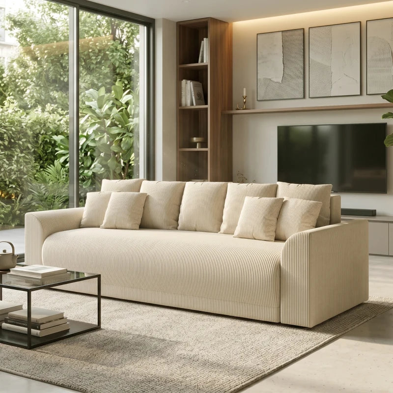 Nancy's Staffolo Slaapbank - Ligbank - Logeerbed - Beige - Corduroy