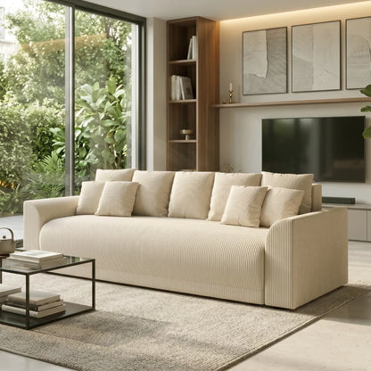 Nancy's Staffolo Slaapbank - Ligbank - Logeerbed - Beige - Corduroy