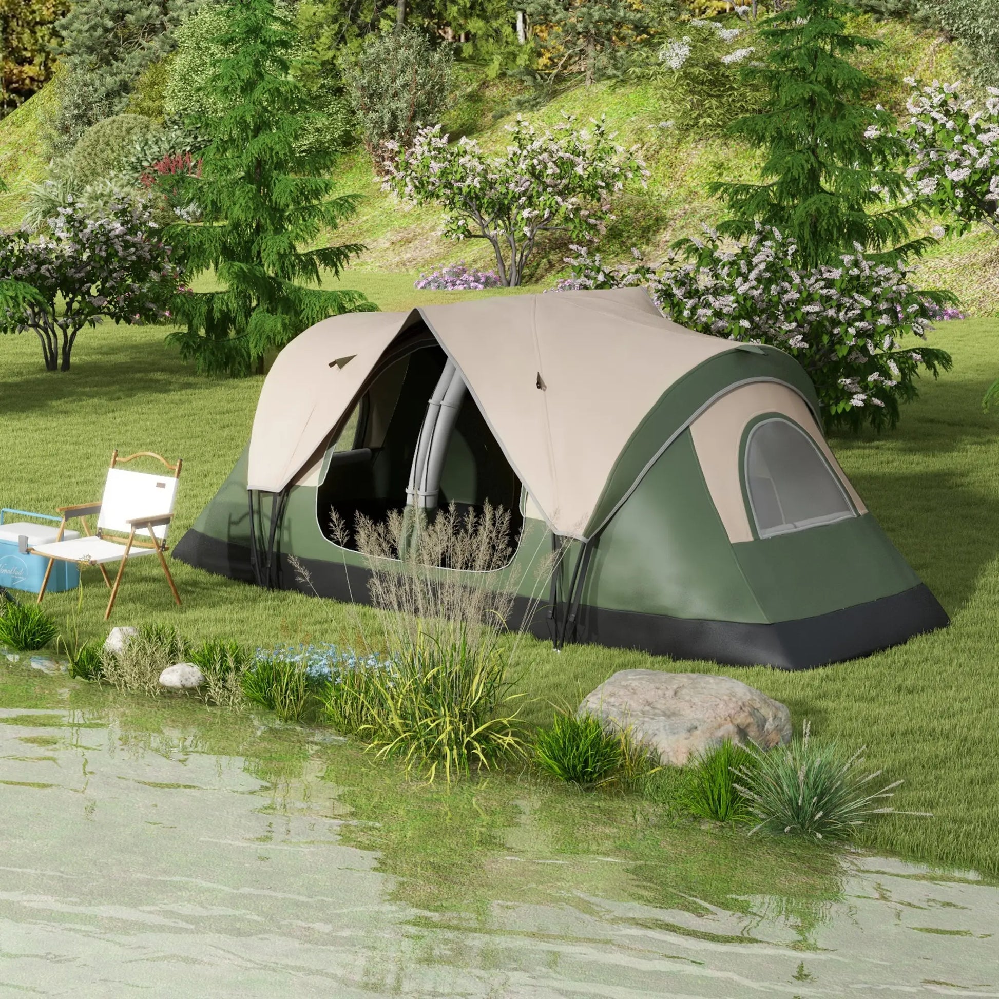 Nancy's Durazzano Kampeertent - 6-Persoons Campingtent - 2 Slaapkamers - Donkergroen - 450 x 215 x 180 cm