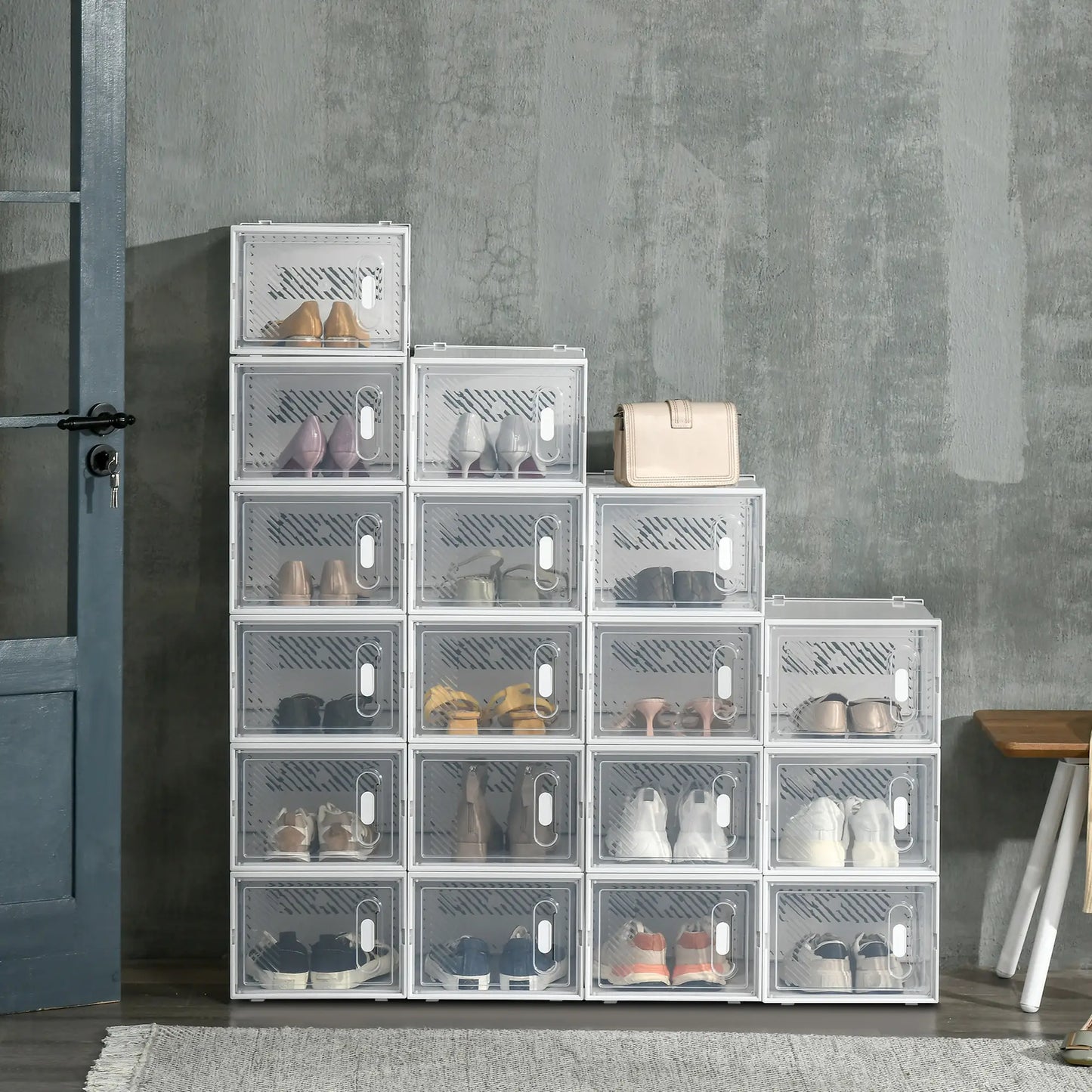 Nancy's Clusone Opbergbox - Opbergdoos - Schoenendozen - Stapelbaar - Transparant / Wit