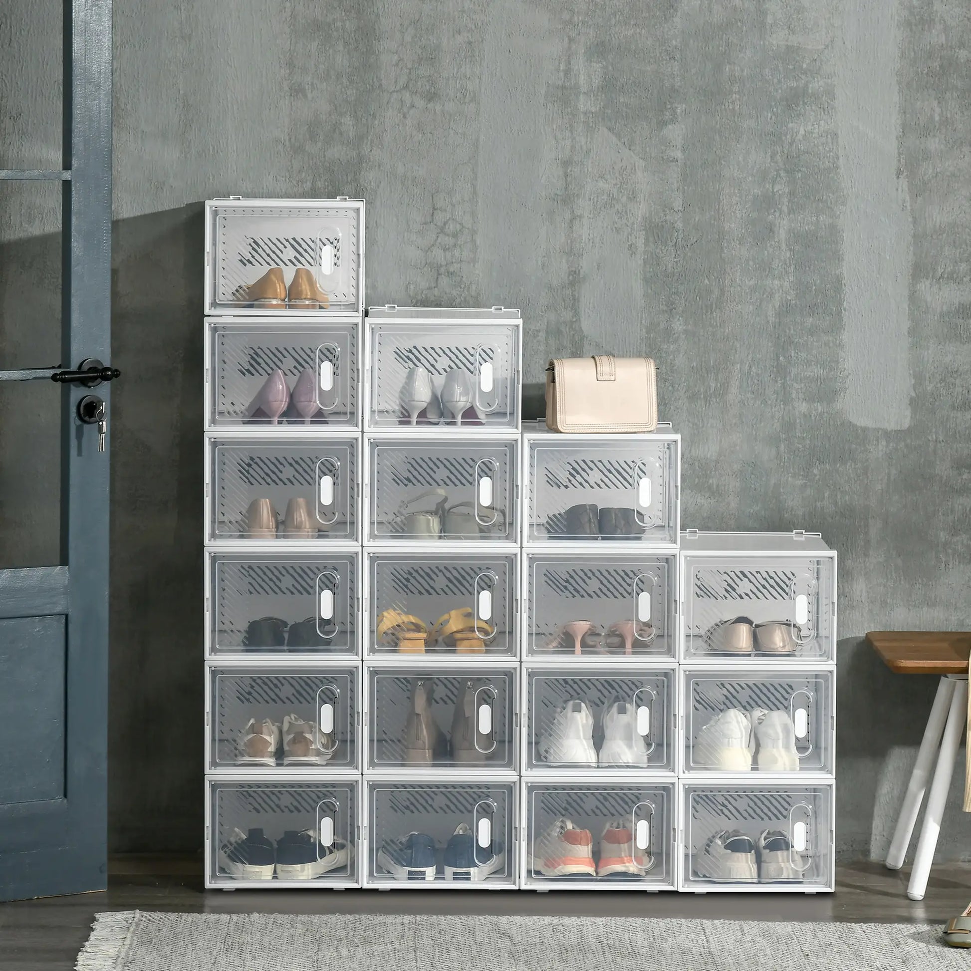 Nancy's Clusone Opbergbox - Opbergdoos - Schoenendozen - Stapelbaar - Transparant / Wit