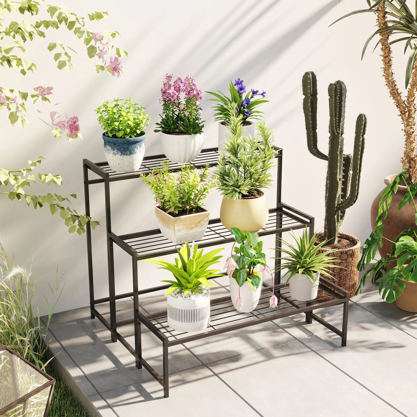 Nancy's Maxial Plantenrek - Bloemenstandaard - Plantenstandaard - Zwart - Staal - ± 75 x 70 x 65 cm