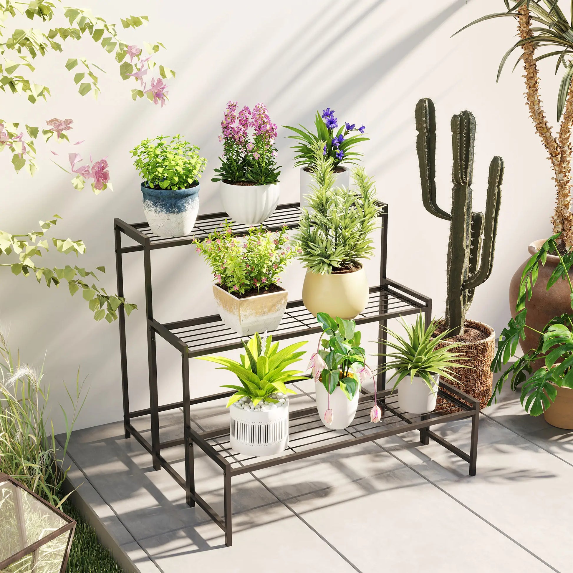 Nancy's Maxial Plantenrek - Bloemenstandaard - Plantenstandaard - Zwart - Staal - ± 75 x 70 x 65 cm