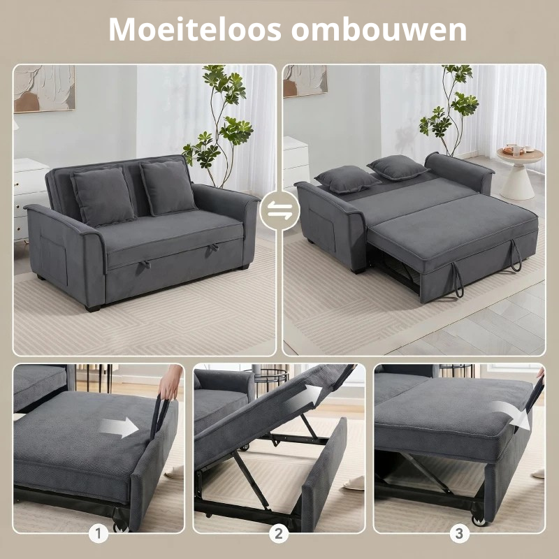 Nancy's Spresiano Slaapbank - Ligbank - Logeerbed - Grijs / Zwart - Chenille Look