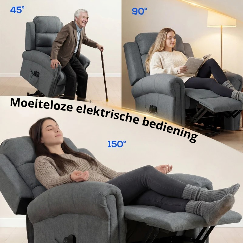 Nancy's Pomarico Sta op Stoel - Seniorenstoel - Relaxfauteuil - Massagestoel - Grijs - Linnen
