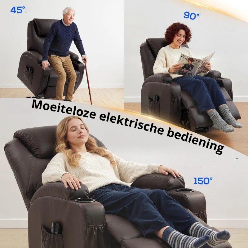 Nancy's Pomezia Sta op Stoel - Seniorenstoel - Relaxfauteuil - Opsta stoel - Donkerbruin - Kunstleer