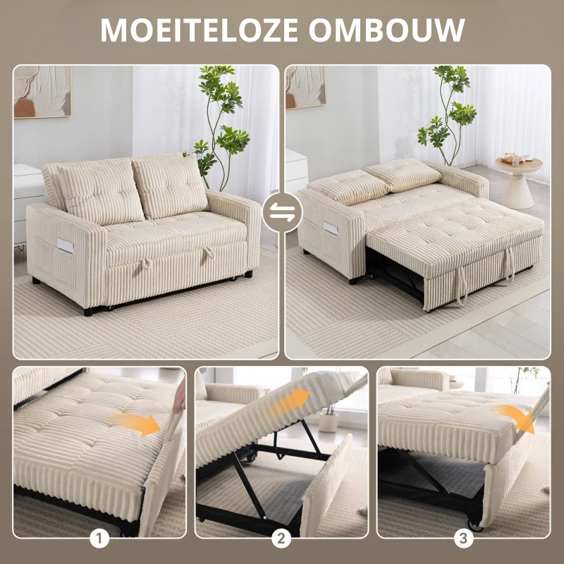Nancy's Ostuni 2-Zitsbank - Zitbank - Slaapbank - Crèmewit - Corduroy