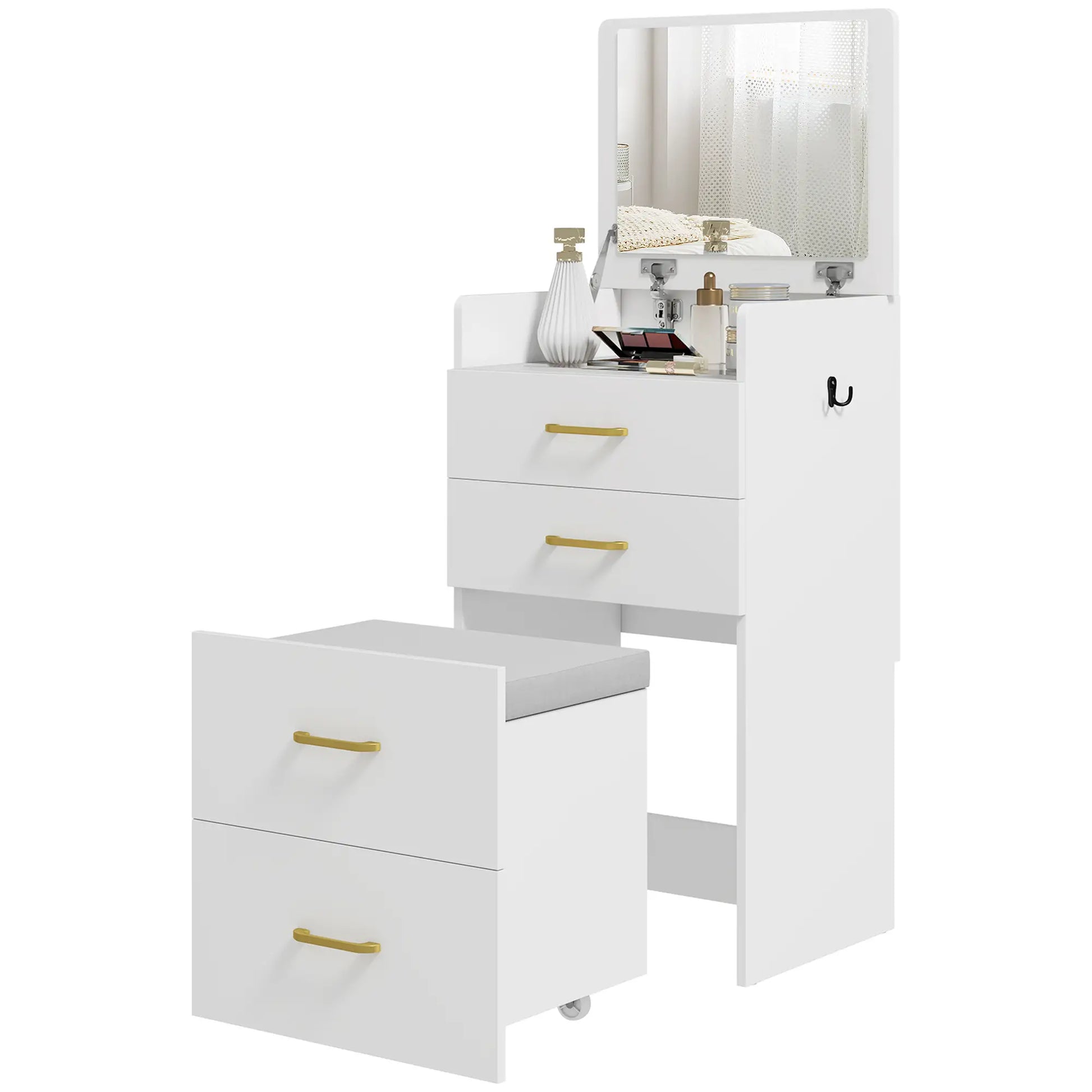 Nancy's Maniago Kaptafel - Make Up Tafel - Inclusief Kruk - Wit - ± 50 x 40 x 90 cm