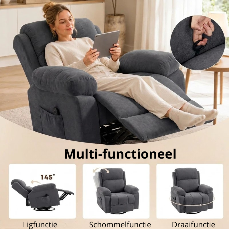 Nancy's Valmontone Massagestoel - Massagefauteuil - Relaxfauteuil - Trilmassage & Warmte - Volledig Verstelbaar - Grijs - Chenille