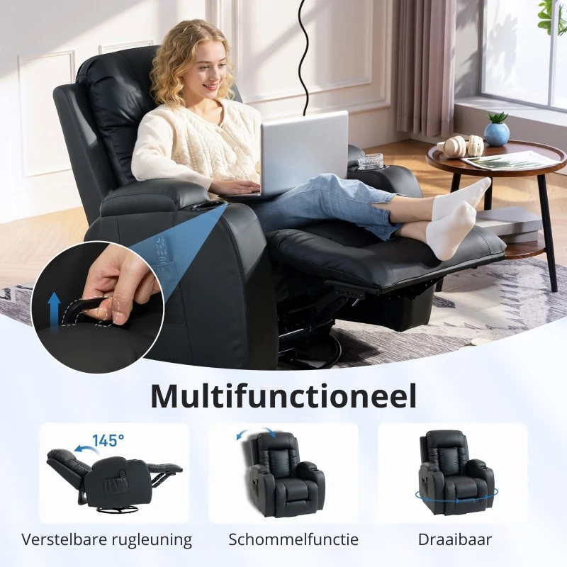 Nancy's Pollone Massagestoel - Relaxfauteuil met massagefunctie - Warmte massage - Schommelfunctie - Zwart - Kunstleer