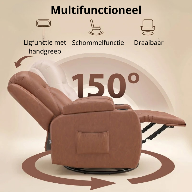 Nancy's Tavarnuzze Massagestoel - Relaxfauteuil - Massagefauteuil - Verwarmde massage & ontspanning - Lichtbruin - Kunstleer