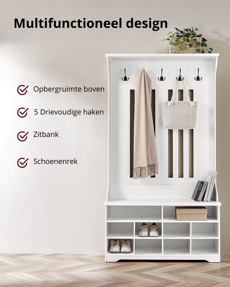 Nancy's Pralungo Wandgarderobe - Garderobekast - Halgarderobe - Wit - 100 x 35 x 180 cm