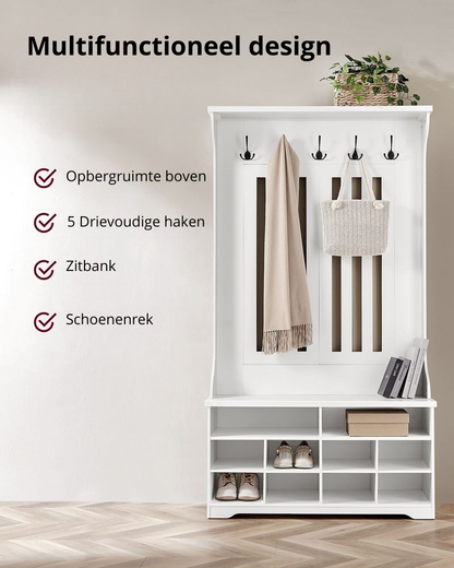 Nancy's Pralungo Wandgarderobe - Garderobekast - Halgarderobe - Wit - 100 x 35 x 180 cm