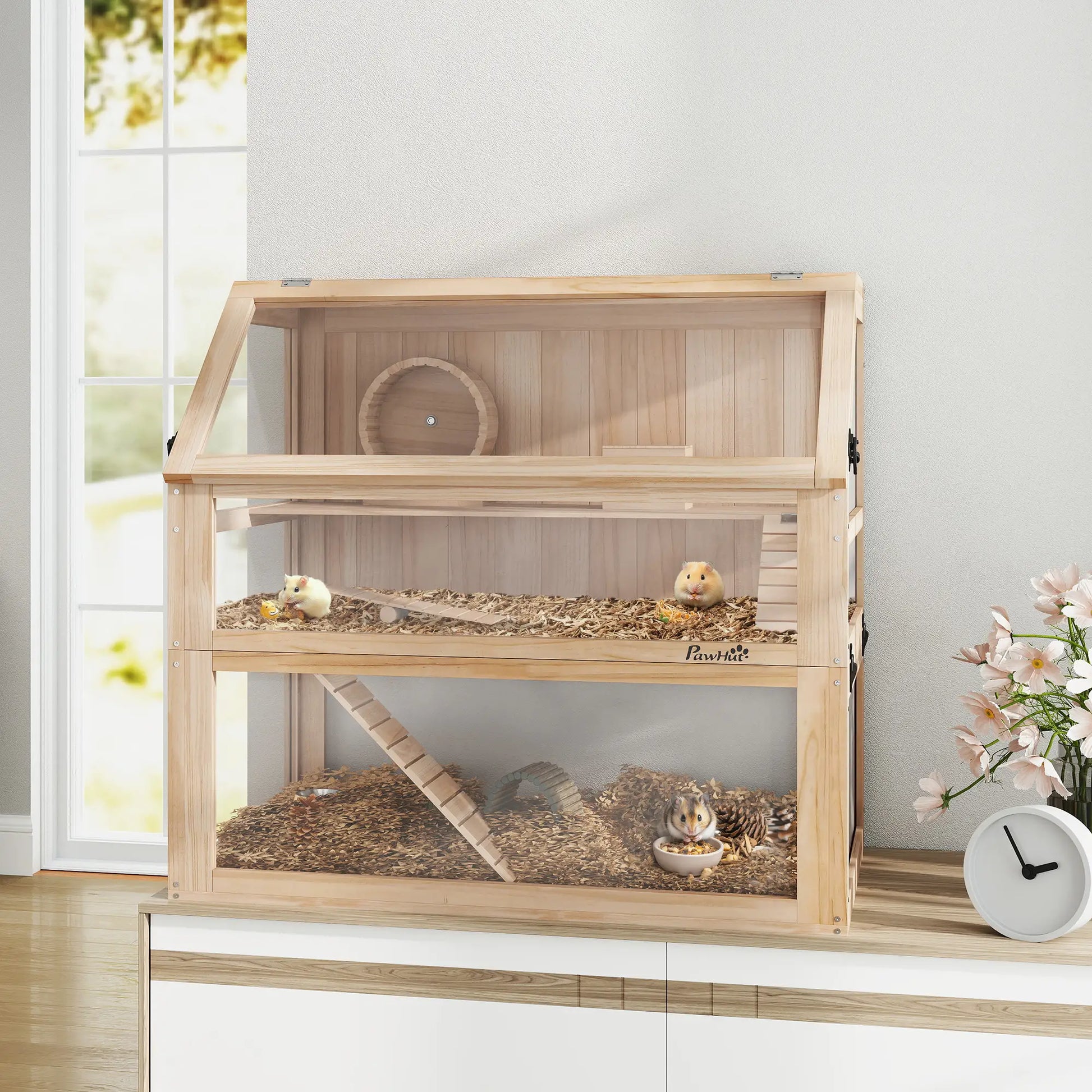 Nancy's Gussago Knaagdierkooi - Hamsterkooi - Dennenhout - ± 80 x 50 x 75 cm