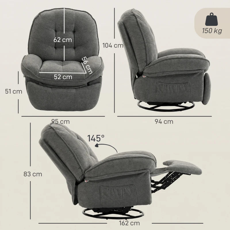 Nancy's Teolo Lounge Fauteuil - Relax Stoel - Loungestoel - Draai-, schommel en ligfunctie - Grijs - Chenille
