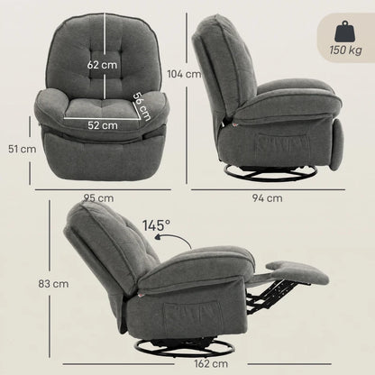 Nancy's Teolo Lounge Fauteuil - Relax Stoel - Loungestoel - Draai-, schommel en ligfunctie - Grijs - Chenille