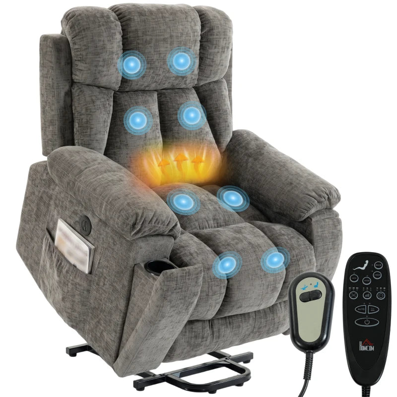 Nancy's Valsolda Sta op stoel - Seniorenstoel - Opsta stoel - Trilmassage & Warmte - Grijs - Chenille