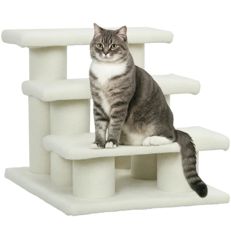 Nancy's Torno Kattentrap - Met 3 treden - Beige - Pluche - 45 x 35 x 34 cm