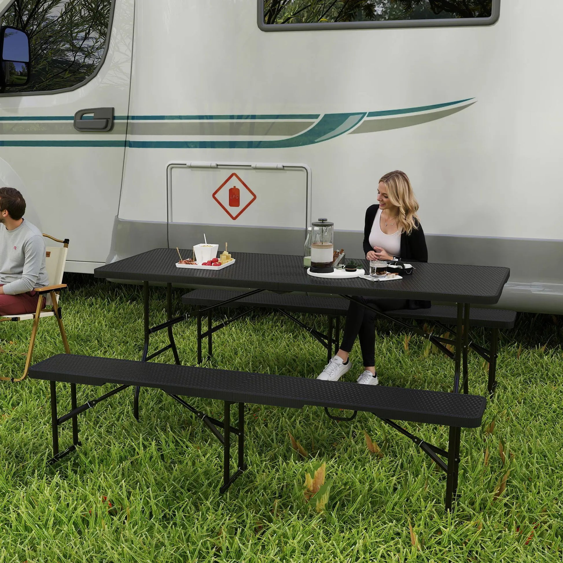 Nancy's Fauglia Picknicktafel - Campingtafel - Inklapbaar - Zwart / Bruin