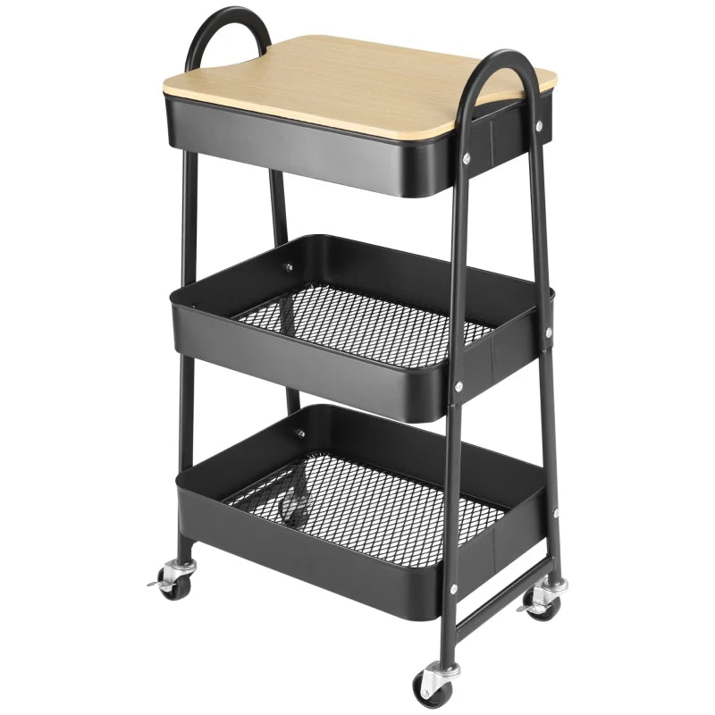 Nancy's Montereale Trolley - Serveerwagen - Keukentrolley - Zwart - ± 45 x 30 x 80 cm
