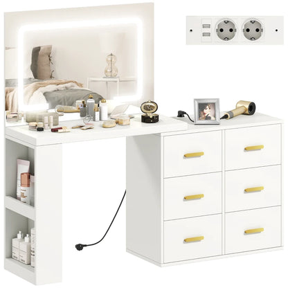Nancy's Omegna Make Up Tafel - Kaptafel - LED-Spiegel - Met stopcontact en USB-aansluiting - Wit - ± 120 x 80 x 135 cm