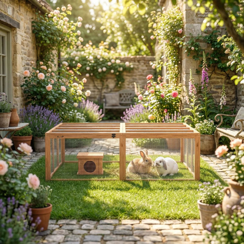 Nancy's Rossiglione Konijnenhok - Konijnenren - Dierenverblijf - Dierenhok - Dennenhout - ± 180 x 150 x 50 cm