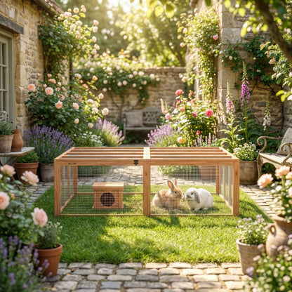 Nancy's Rossiglione Konijnenhok - Konijnenren - Dierenverblijf - Dierenhok - Dennenhout - ± 180 x 150 x 50 cm