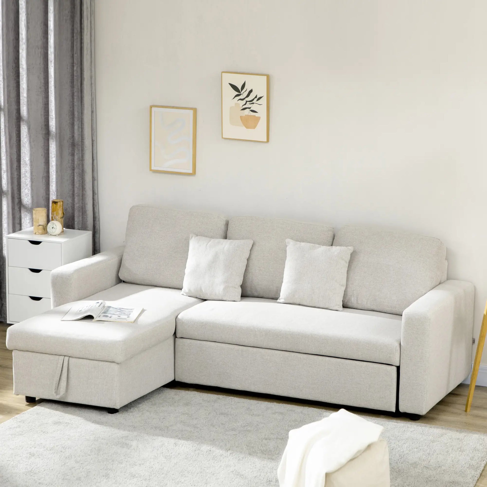 Nancy's Lezzeno Hoekbank - L-vormige Bank - Slaapbank - Crèmewit - Linnen - ± 225 x 140 x 88 cm
