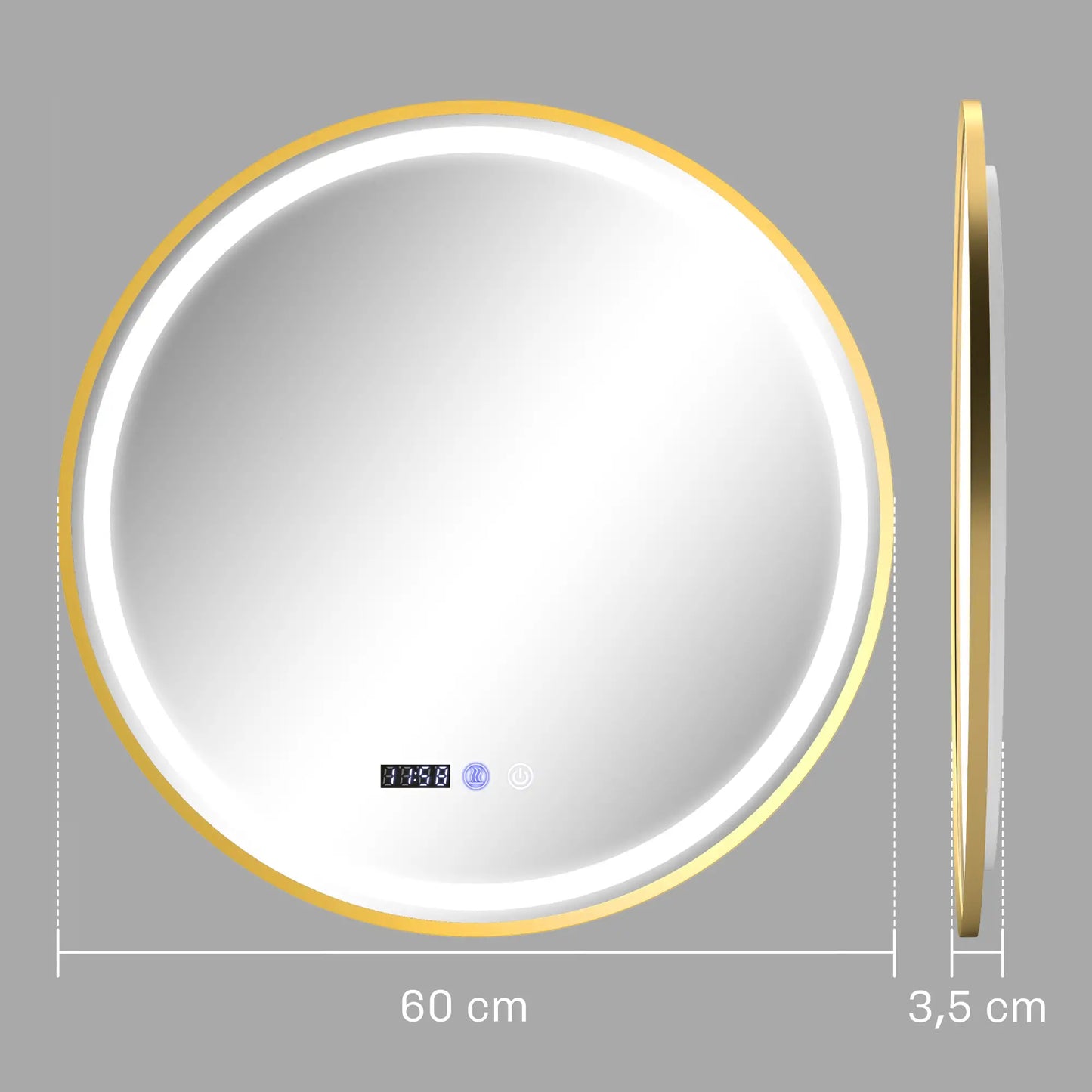 Nancy's Daone Badkamerspiegel - Spiegel met LED-Verlichting - Anticondensfunctie - Goud - Ø60 cm