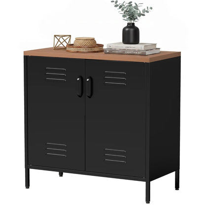 Nancy's Tenna Commode - Dressoir - Opbergkast - Zwart / Bruin - Staal / Kunststof - 80 x 40 x 80 cm