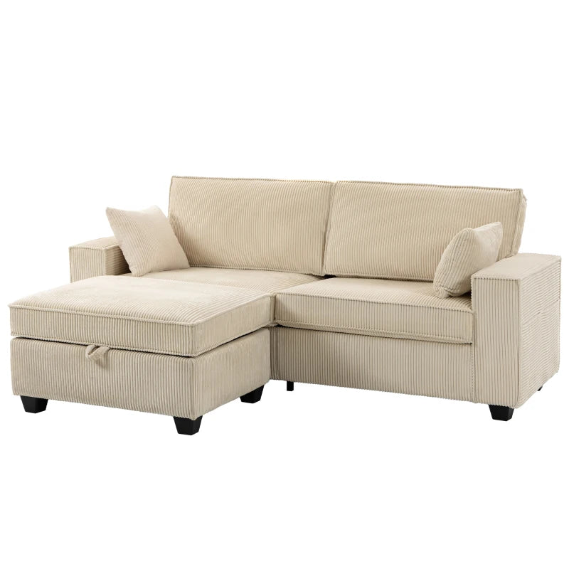 Nancy's Terlizzi Hoekbank - Flexibele Opbergpoef - Ruimte zitting - Beige - Corduroy - ± 215 x 150 x 95 cm