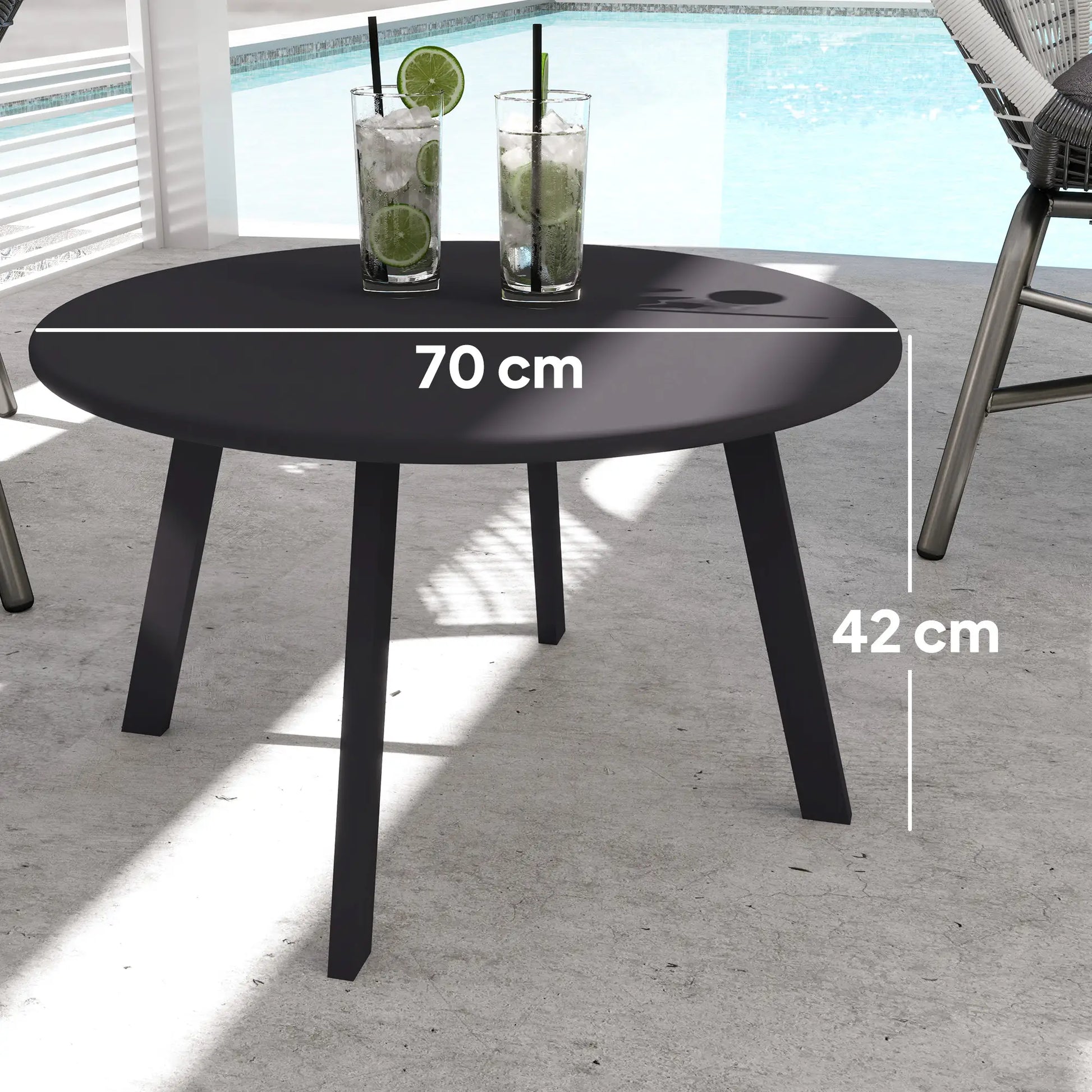 Nancy's Cinisi Balkontafel - Tuintafel - Bijzettafel voor buiten - Zwart - Staal - ± Ø70 x 42 cm