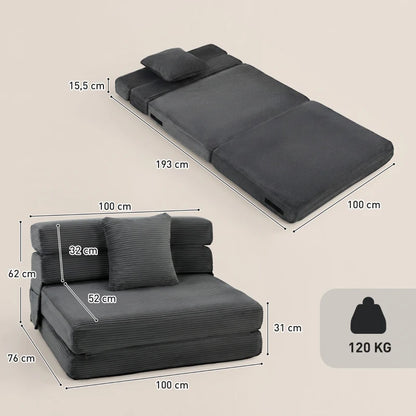 Nancy's Squillace Slaapbank - Slaapfauteuil - Vloerstoel - Grijs - Corduroy