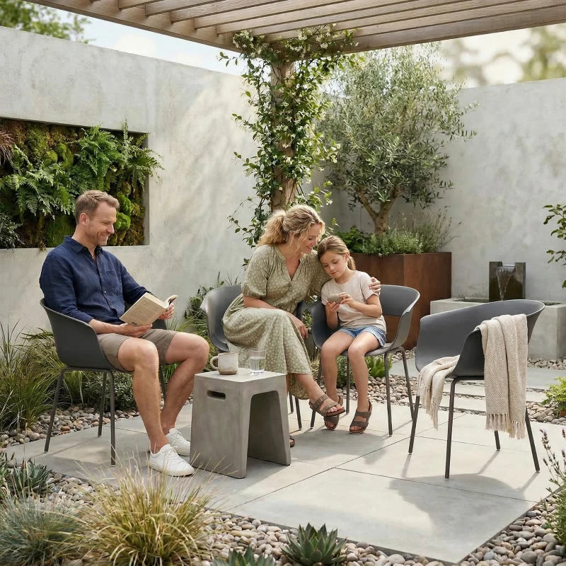 Nancy's Scanno Tuinstoelen - Set van 4 - Terrasstoelen - Ergonomisch - Grijs - Staal / Kunststof