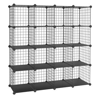 Nancy's Granet Storage Rack - Boltless - 16 Cubes - Shoe Rack - Wire - Metal - Organizer - Black - 123 x 31 x 123 cm