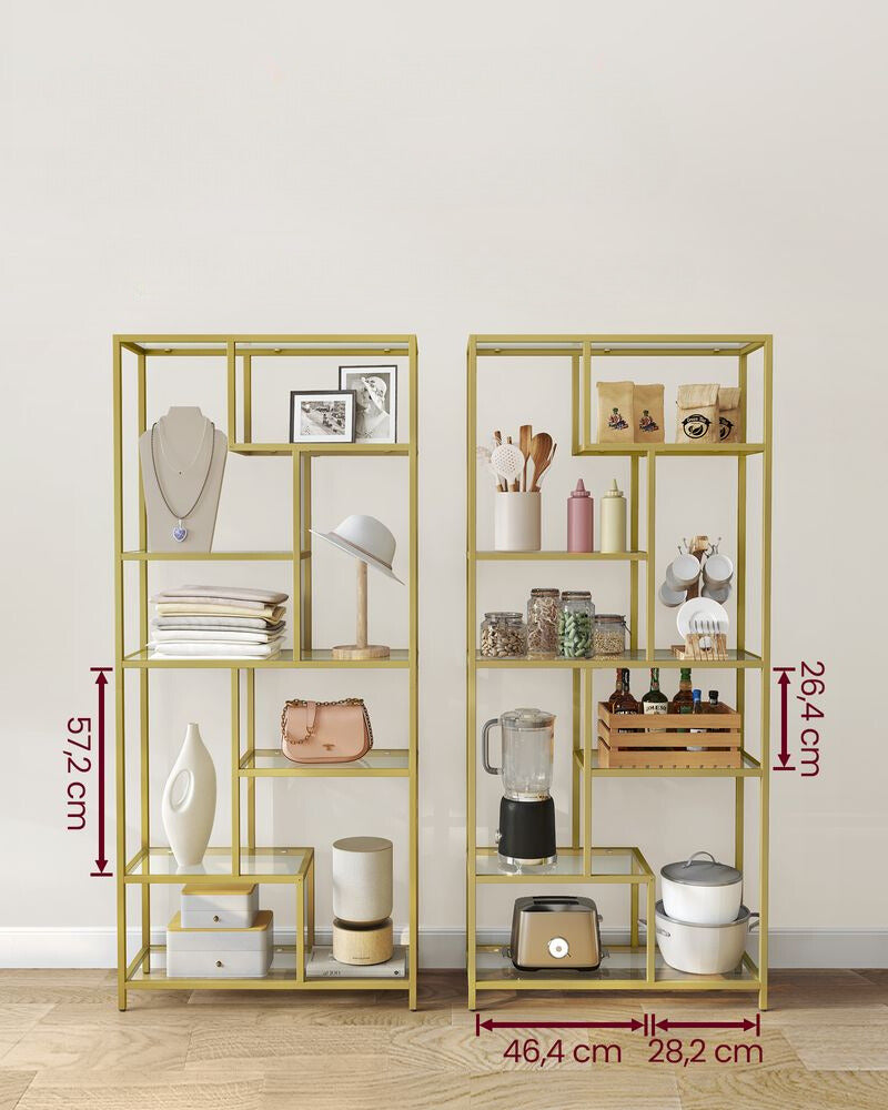 Nancy's Lara Bookcase Gold Transparent - Wall cabinet - Storage cabinet - Standing cabinet - 80 x 30 x 180 cm