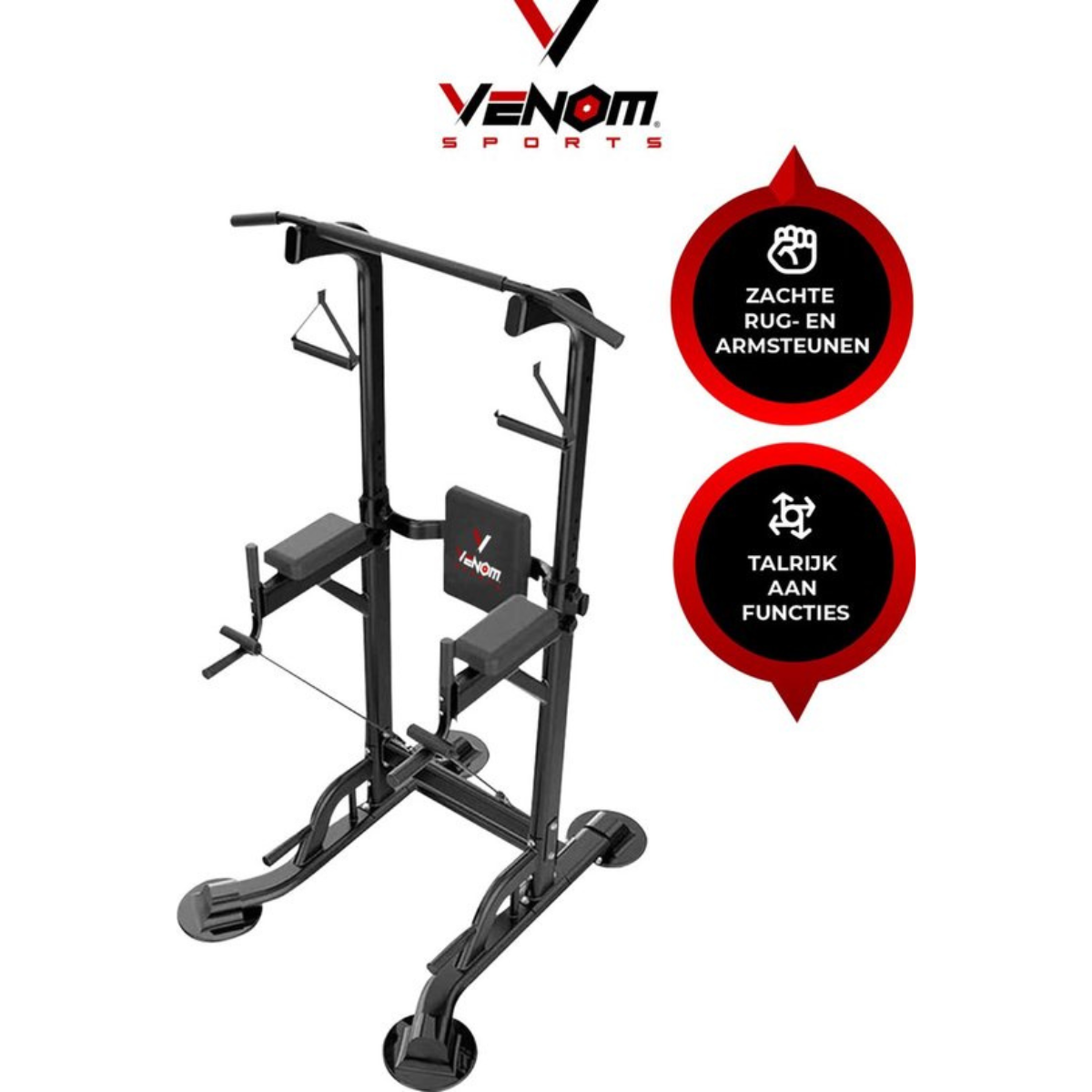 Nancy's Venom Sports Multifunctioneel Trainingsrek - Krachtstation - Power Tower met Pull Up Bar - Fitness Apparaat - In hoogte verstelbaar