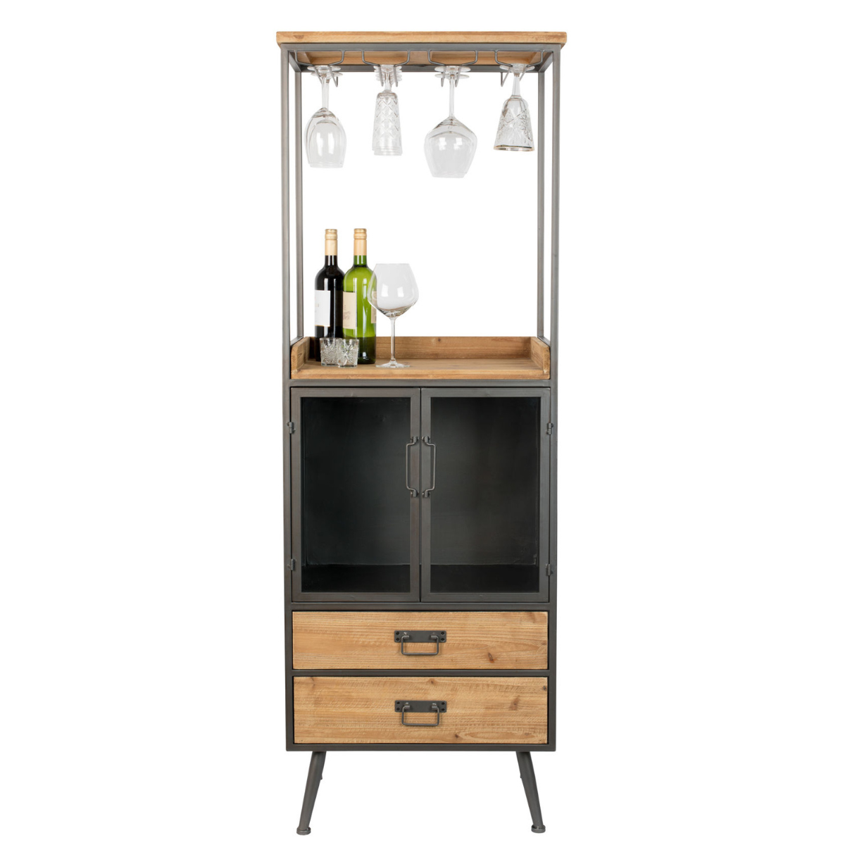 Nancy's Yeadon Cabinet - Industrieel - Naturel, Grijs, Bruin - Hout, Mdf, IJzer - 40 cm x 60 cm x 171 cm