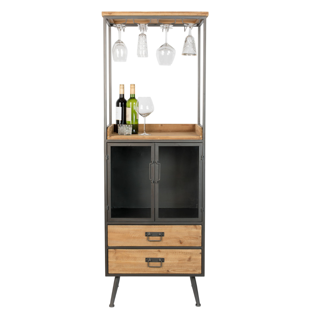 Nancy's Yeadon Drankenkast - Wandkast - Opbergkast - Dennenhout / Staal - ± 60 x 40 x 170 cm