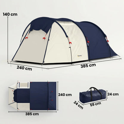 Nancy's Smarano Kampeertent - Campingtent - 2-4 Personen - Gezinstent - Blauw / Crèmewit - 385 x 240 x 140 cm