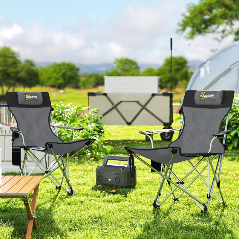 Nancy's Radicofani Campingstoelen - Strandstoelen - Set van 2 - Opvouwbaar - Grijs / Zwart
