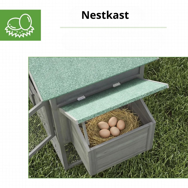 Nancy's Rosora Kippenhok - Kippenren - Weerbestendig - Grijs / Groen - Dennenhout - ± 170 x 75 x 105 cm