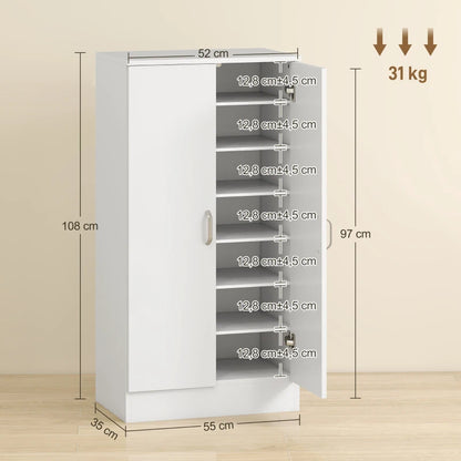 Nancy's Mirano Schoenenkast - Opbergkast voor Schoenen - Schoenenrek - Wit - ± 55 x 35 x 110 cm
