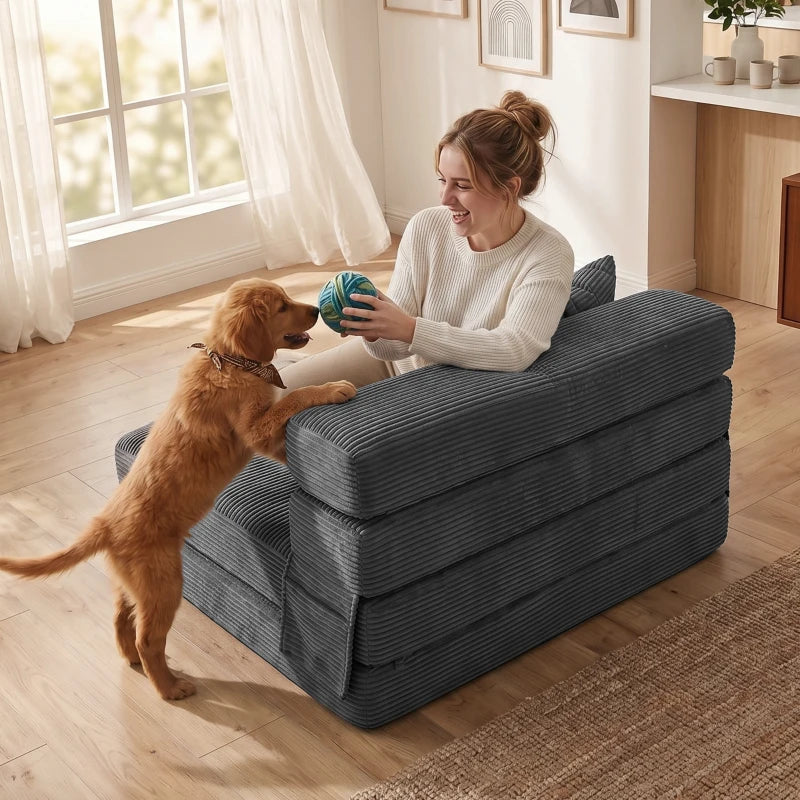 Nancy's Squillace Slaapbank - Slaapfauteuil - Vloerstoel - Grijs - Corduroy
