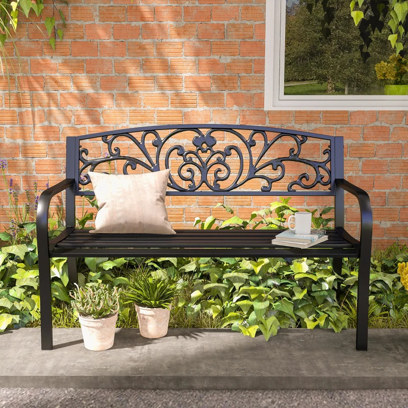 Nancy's Resiutta Tuinbank - Balkonbank - Parkbank - Zwart - Staal - ± 125 x 60 x 85 cm